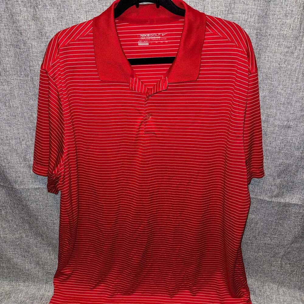 Nike Golf Tour Performance Dri-Fit Red and White Striped Polo Shirt XXL